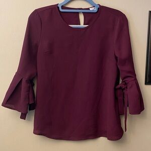 Crescent and Willough Elegant Burgundy Bell Sleeve Top